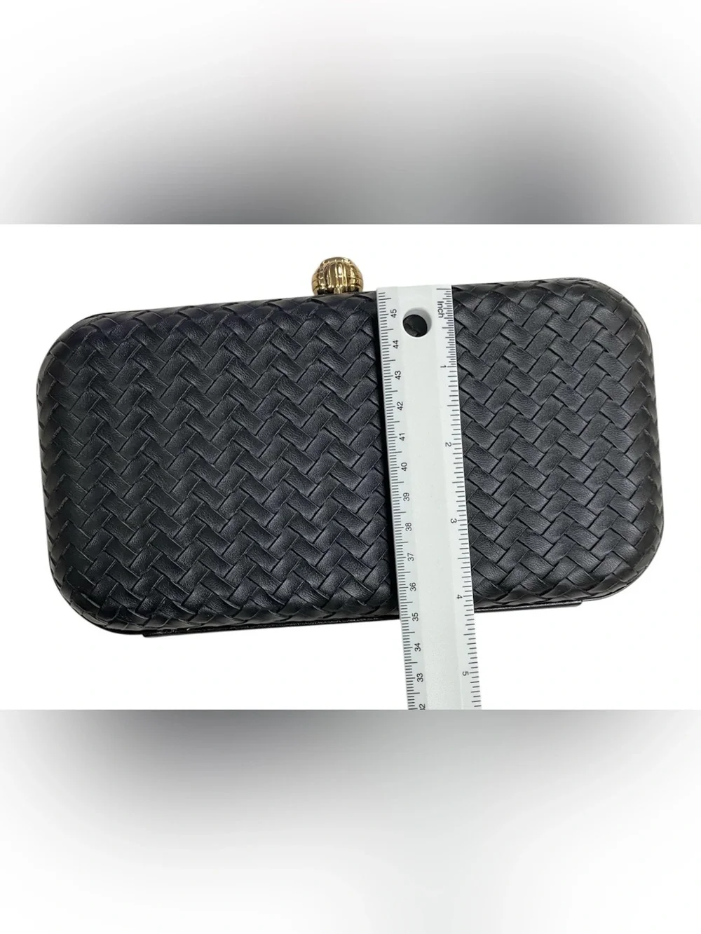 A New Day Black Woven Clutch Crossbody Bag Gold Chain Evening Purse Wedding